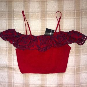 NWT Forever21 Cropped Ruched Scrunch Shoulder Tank